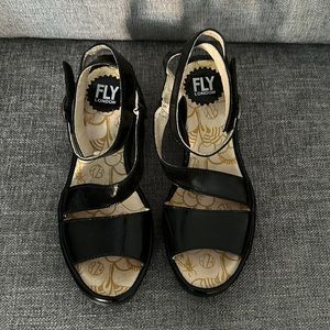 Fly London black patent sandals!